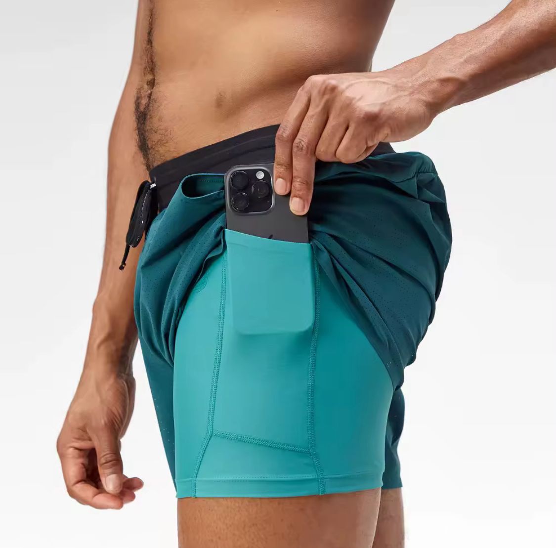Men's Training Shorts with Phone Pocket – Turquoise